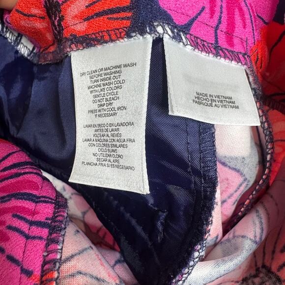 Pappagallo Wms 6 Pink Red Poppy Floral Print Stretch Knit Ankle Pants Modern - Picture 9 of 10